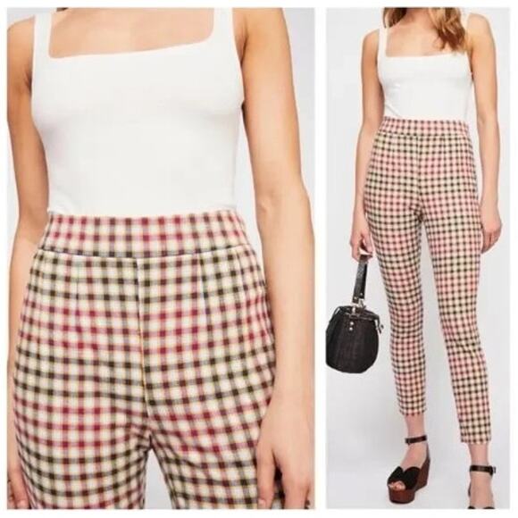 Free People Ella Kick Skinny Plaid Pants Size 27 - Picture 1 of 13